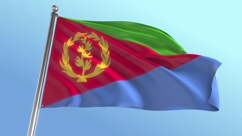 Realistic 3D Eritrea National Flag Waving in Blue Sky