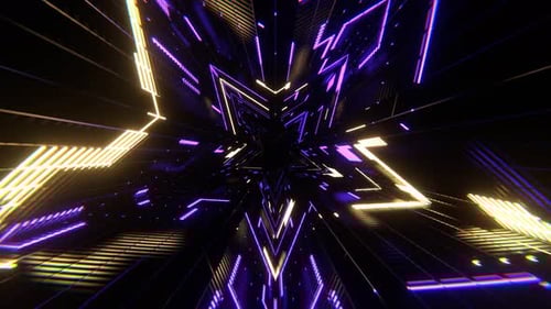 Yellow And Purple Neon Cyber Tunnel Star Shaped Background Vj Loop In 4K