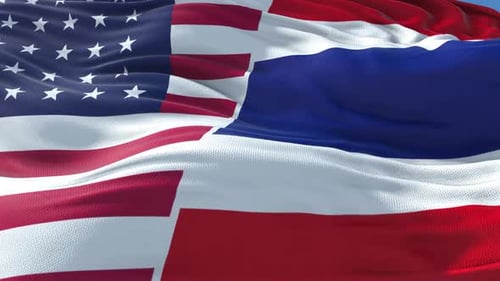 USA and Blue White Red Flags Waving Seamless Loop