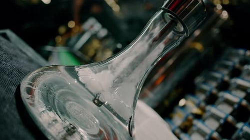 Smoke with bubbles passing through the water in a hookah flask standing on a table in a lounge