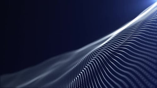 Soft elegant digital waves seamless flow. White particle wave on dark blue background