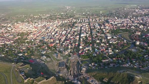 Top View Cityscape of Kars City at Sunset in Kars Province Turkey