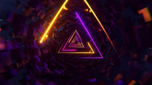 Pink Purple And Orange Neon Sci Fi Triangular Tunnel Background VJ Loop l 4K