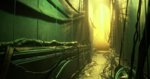 Futuristic Sci-Fi Technology Corridor with Glowing Light