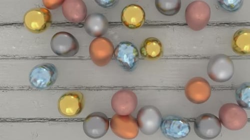 Colorful Decorated Easter Eggs Creating Frame Border on Rustic