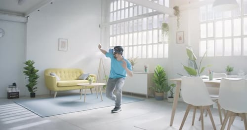 Man Experiencing Virtual Reality at Home