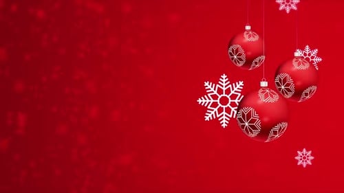 Animated Red Christmas Ornaments and Snowflakes Loop Background