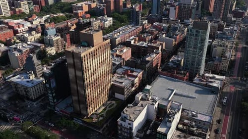 Aerial View of Manhattan New York City Highlighting Modern Architecture and Urban Infrastructure