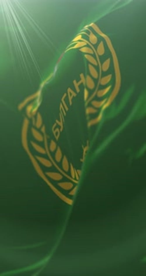 Waving Fabric with Golden Emblem and Text Animation