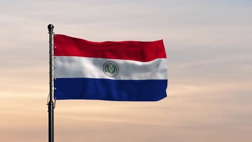 Paraguay Flag Against Peaceful Sky Backdrop