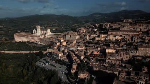 aerial view from above of the picturesque Franciscan town of Assisi Italy Perugia view