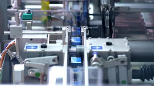 Ein sauber organisiertes, modernes medizinisches Paket während der automatisierten Herstellung