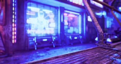 Vibrant Neon Lights Illuminate the Urban Alley at Night with Intrigue