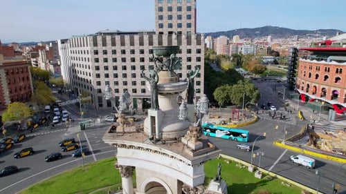 Aerial view of Font monumental, Arenas de Barcelona Plaza de Espana of Squares is one of Barcelona
