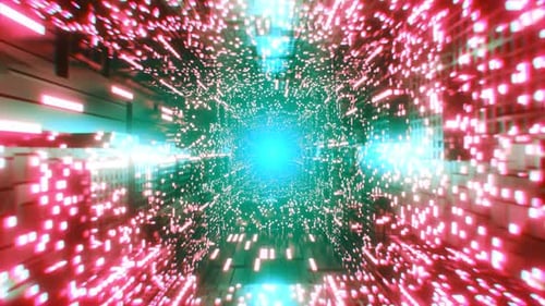 Abstract Sci-Fi city 3d animation background. Flying through skyscrapers tunnel