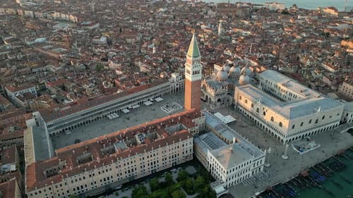 Venice City Aerial View of St Mark's Square Basilica and Doge's Palace Italy