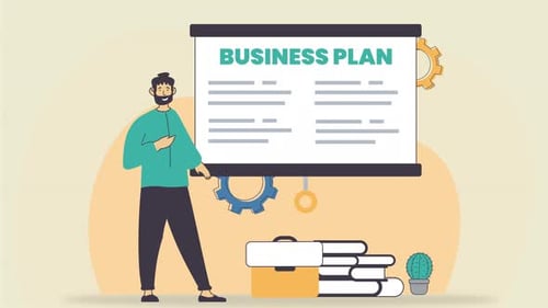 Flat Design Character Presenting Business Plan Animation