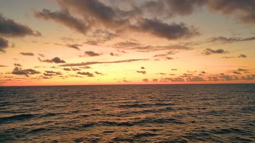 Sea scenery. Drone view. Sunset horizon. Nature beauty. Water landscape. Blue ocean waves relaxing m