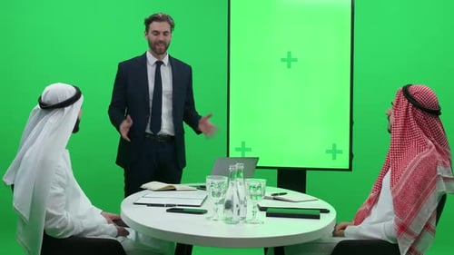 Corporate Meeting with Chroma Key Screen in Studio
