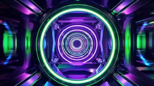 Futuristic Sci Fi Neon Tunnel Motion Graphic with Glowing Bl
