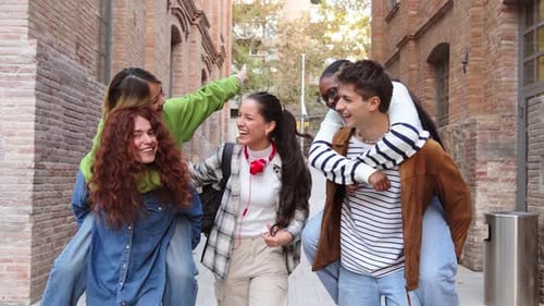 Diverse Group of Happy High School Students Posing Outdoors Smiling and Enjoying Time Together