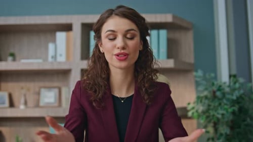 Pov Businesswoman Calling Conference in Office Young Professional Talking Web