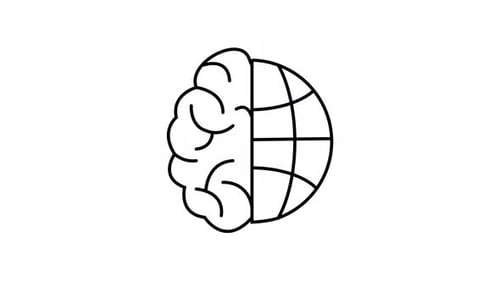 Animated icon of brain and globe symbolizing global intelligence