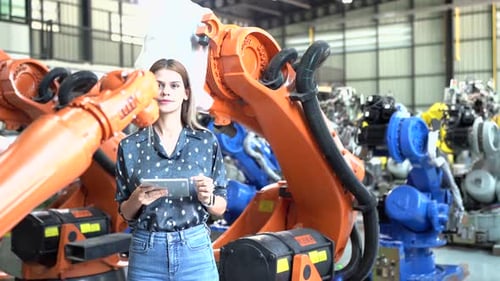 Tech industry. Business industry technology, people and tech. Engineer working in factory.