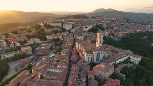 San Domenico Basilica From Above Sunset Glow in Perugia Italy