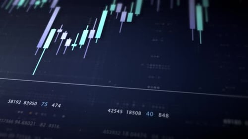 Futuristic Stock Market Data Interface with Candlestick Chart