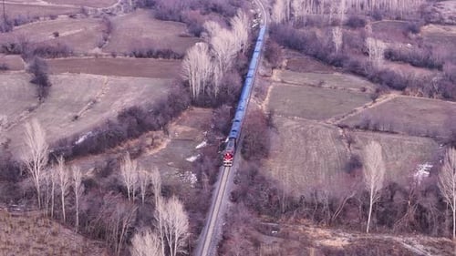 Aerial view of the passenger train while it is moving
