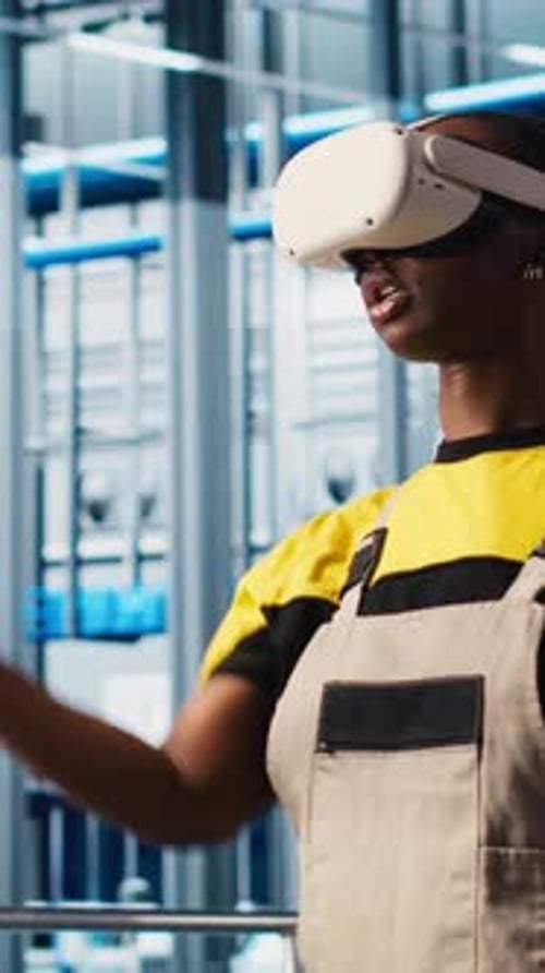 Vertical Video Smart Photovoltaics Factory Expert Uses VR Headset to Track Energy Production