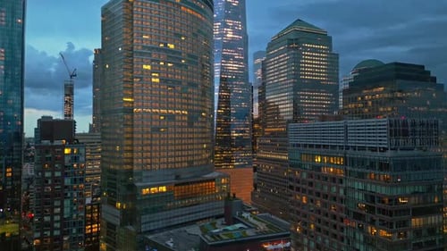 New York City Skyline at Night Aerial View Skyscrapers NYC Near Dramatic Night Clouds New York City