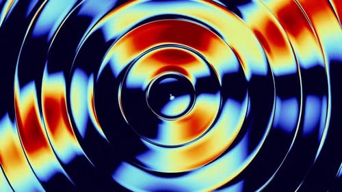 Fractal Distortion of Gradient Neon Waves in Circular Rippled Glass Stripes Blending Glowing Color