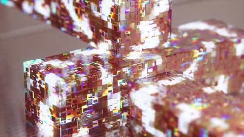 Digital Geometric Cubes with Glowing Light and Abstract Patterns