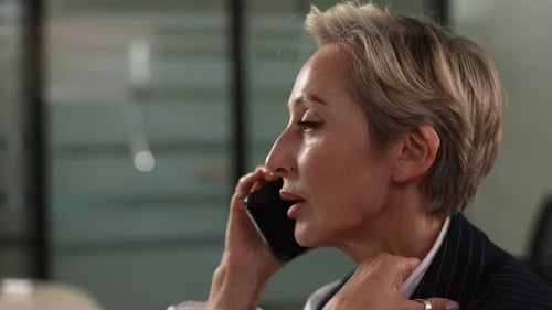 Professional Woman Talking on Cellphone in Office