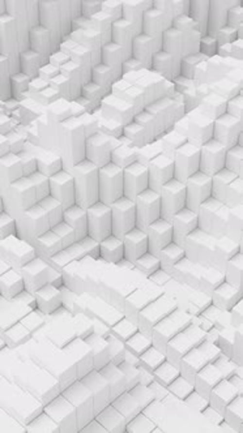 Ripples on Grid of White Blocks Abstract Background Loop of Waves of Square Columns Voxel Noise