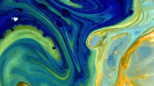 Swirling Fluid Abstract Background in Blue, Green, and Yellow