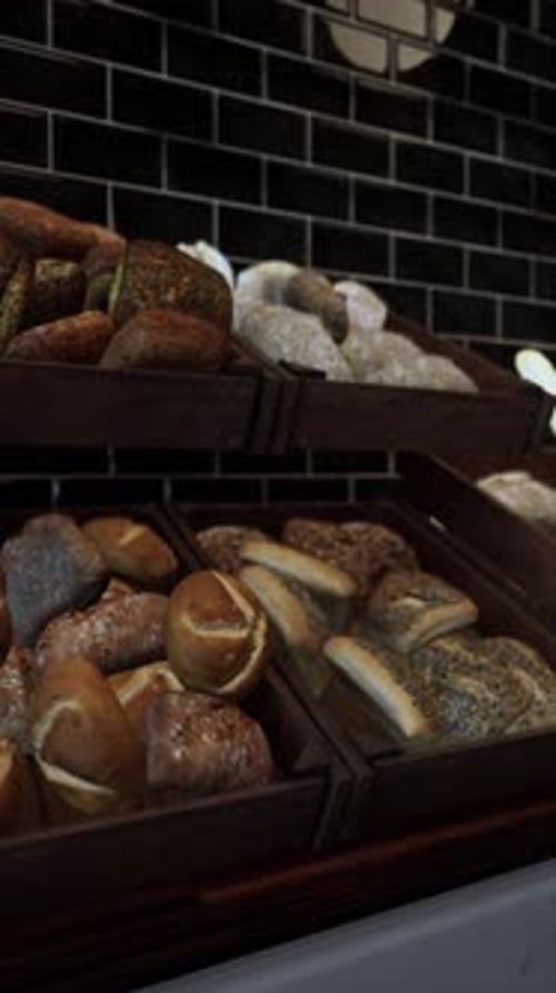 Assorted Bread Display in a Filled Display Case