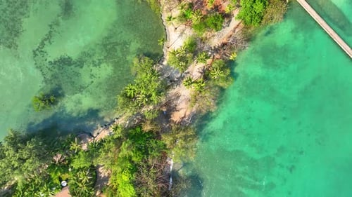 Paradise from above: Aerial drone unveils tropical sea. 4K.