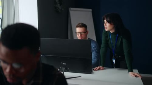 Working Day in Office Diverse Multiethnic People Using Computers for Making Reports