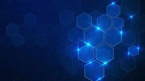 Futuristic Hightech Hexagons Honeycomb Surface Hexagonal Grid Pattern Animation in Deep Blue Clean
