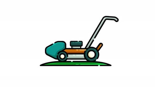 Flat Design Lawnmower Mowing Grass Animation