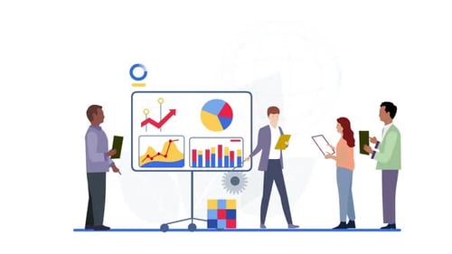 Flat Design Animation of Business Team Analyzing Data