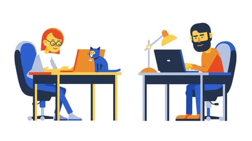 Man and woman chat online via laptops