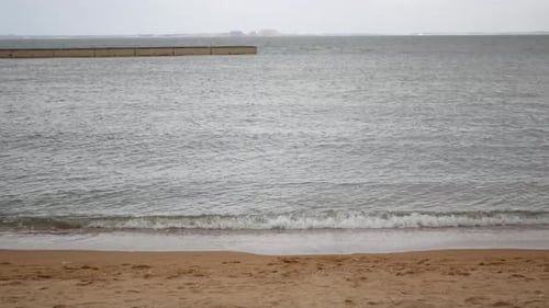 beach sea sand with ocean wave hit coast shore. Landscape view of beach sea in summer day. Beach spa