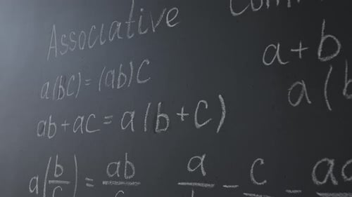 Close-up of Chalkboard with Mathematical Equations