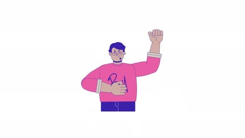 Animated Flat Design Character Raising Empowering Fist