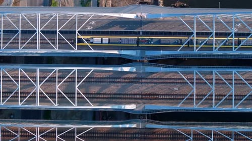 Train Departing Station Aerial Birds Eye View