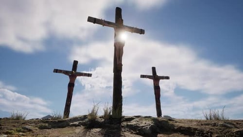 Easter Three Crosses on Calvary Hill Scene